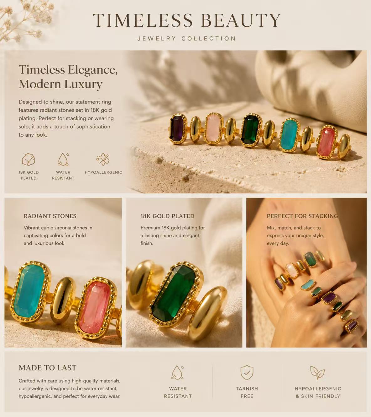 Colorful Stone Statement Ring - Image 4