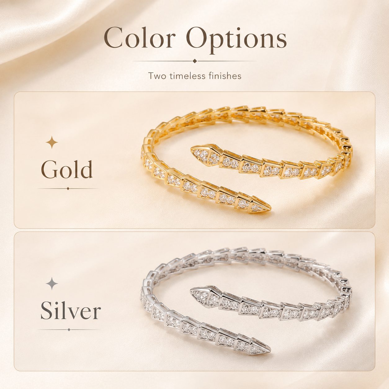 Geometric crystal cuff bracelet color options in gold and silver