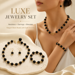 pearl bead jewelry set with necklace bracelet and earrings for women