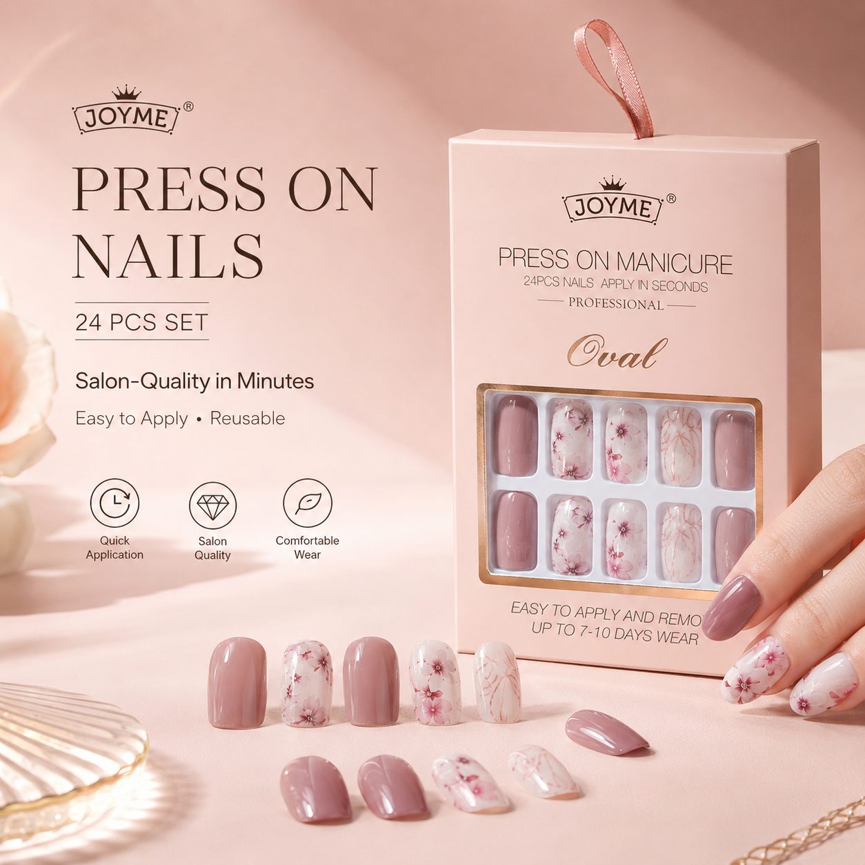 press on nails 24pcs reusable false nails set with glossy finish and adhesive tabs