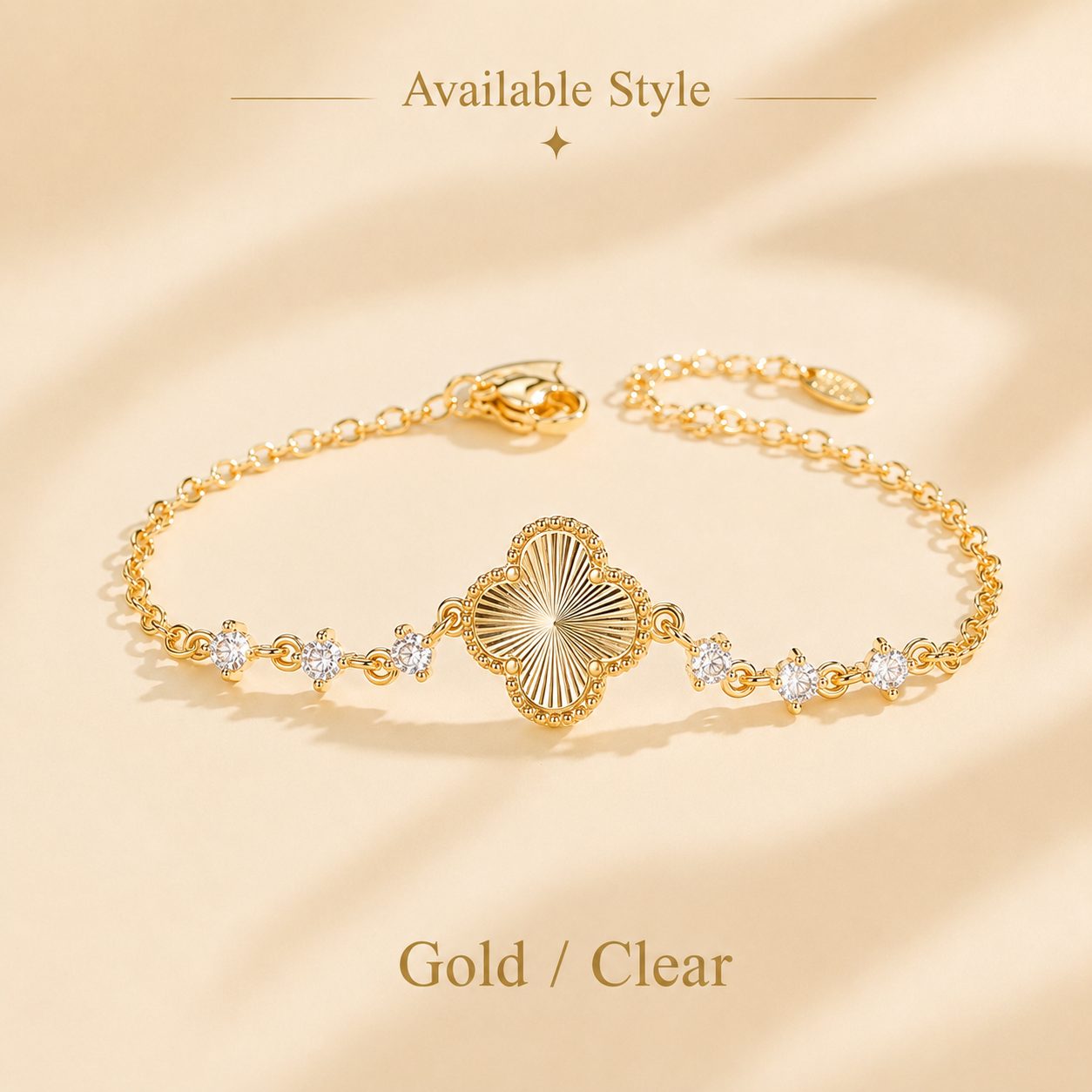 lucky clover bracelet in silver with clear sparkling stones for elegant everyday wear